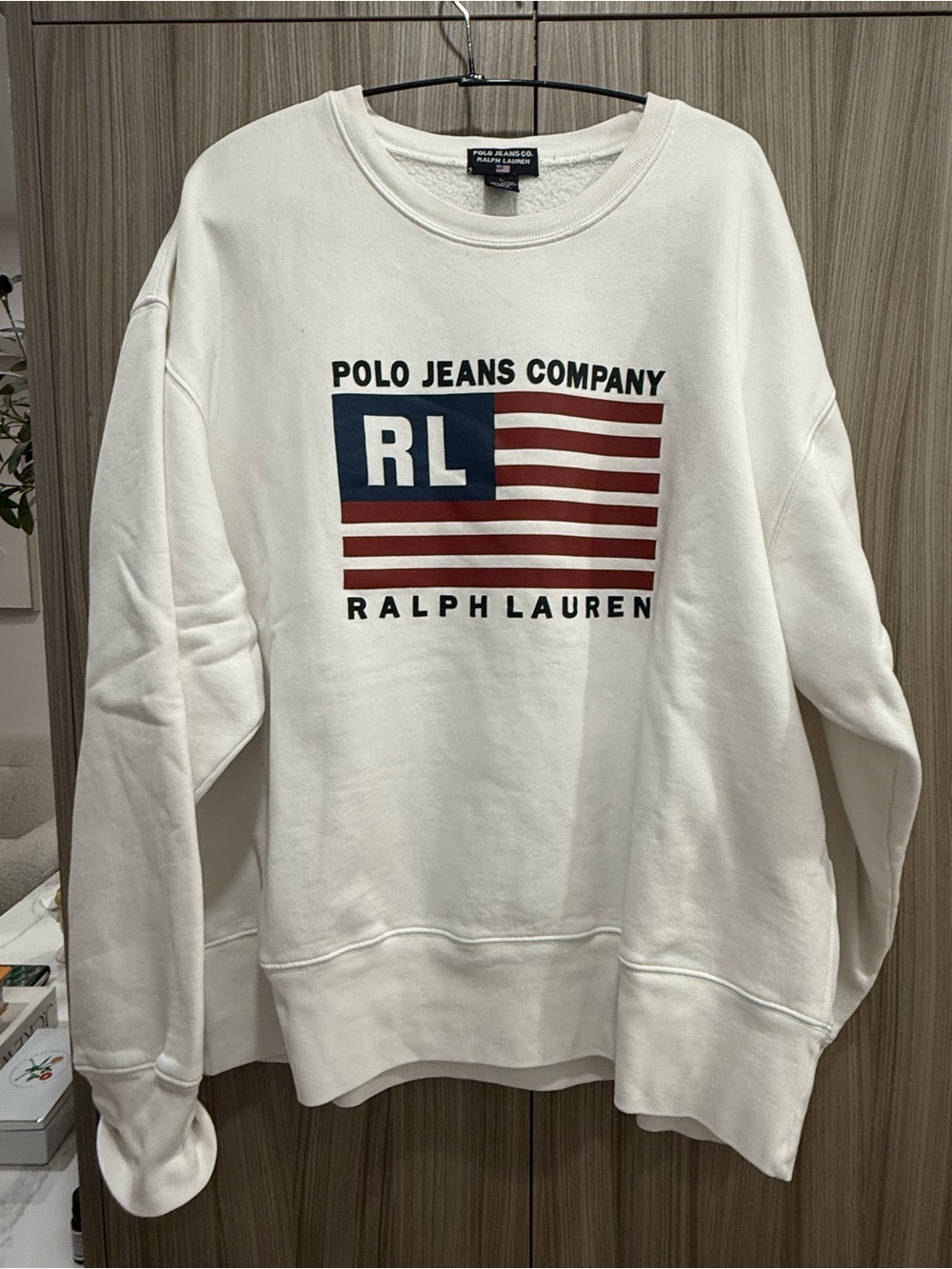 Vintage 90s Polo Jeans Co Ralph Lauren Flag Crewneck Sweatshirt - Size L - White